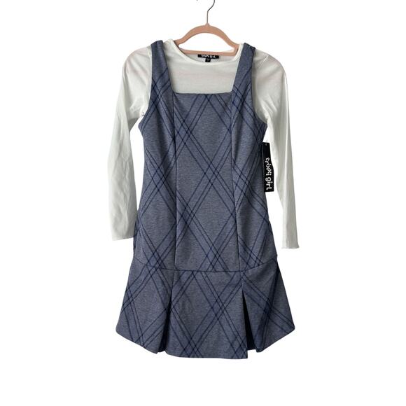 Trixxi Girl Other - NWT Trixxi Girl 2pc Blue Plaid Pleated Skirt Jumper Rib White Shirt-Girls Large